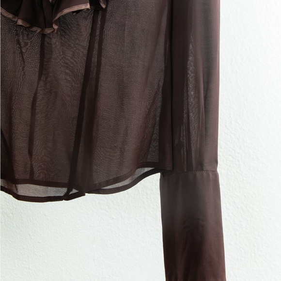ROBERTO CAVALLI Ruffle Trim Blouse in Brown SZ 44 or 10 US - Picture 4 of 4